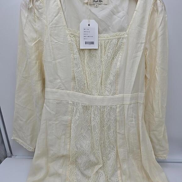 Simple Retro Lace Patchwork Cottage Core Yellow M Coquette Lace Dress‎ - Picture 8 of 15